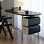 Bureau ovale noir en bois massif avec 2 tiroirs