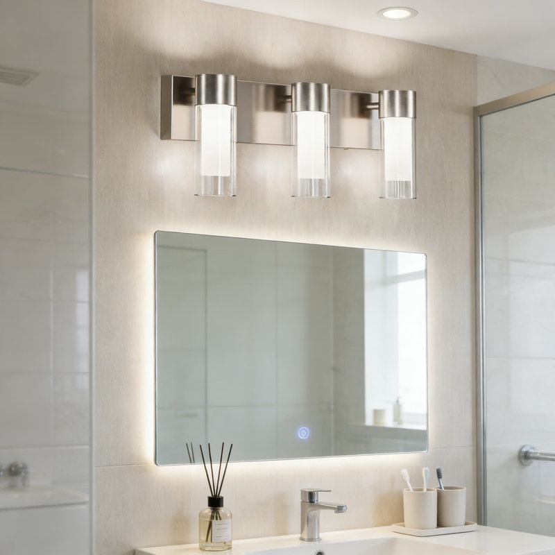 Luminaire de meuble-lavabo moderne à DEL avec 3 modes de couleur, abat-jour en verre transparent pour installation murale dans la salle de bain, le couloir et la chambre à coucher