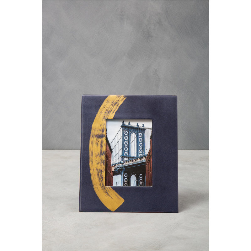 Bodell Wood Picture Frame with Mat, Blue/Gold, 23cm H x 28cm W x 2cm D
