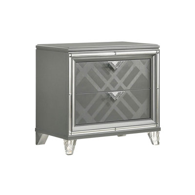 2 Drawers Nightstand with Mirror Trim, Silver