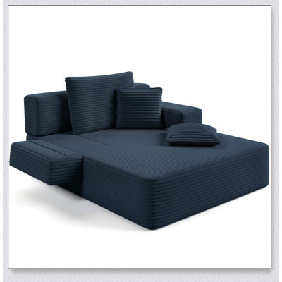 Oversized Plush Corduroy Chaise Lounge Sofa Bed, Convertible Sleeper with Storage Pockets and Soft Pillows for Modern Living