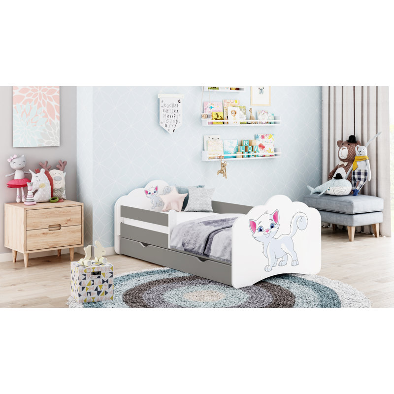 Quint European Toddler Bed Frame with Drawers, Dark Grey, 56.5 x 70 x 140cm