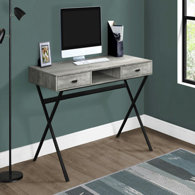 Bureau d'ordinateur, bureau personnel, ordinateur portable, tiroirs de rangement, L 48 po, travail, stratifié gris, métal noir, contemporain, moderne