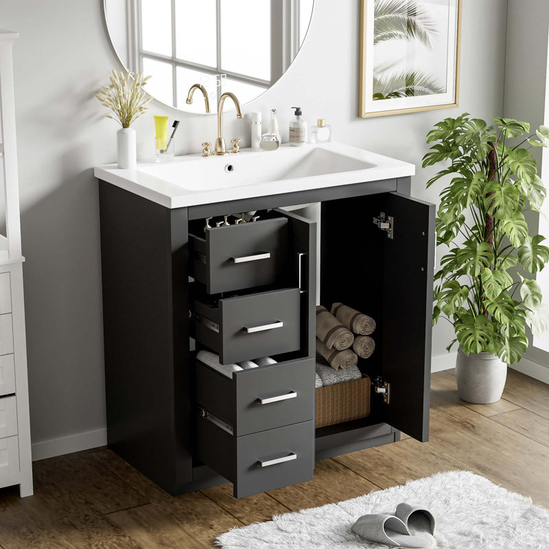 Meuble-lavabo 30 po avec lavabo en céramique, Argent argent, Noir, noir, noir, noir
