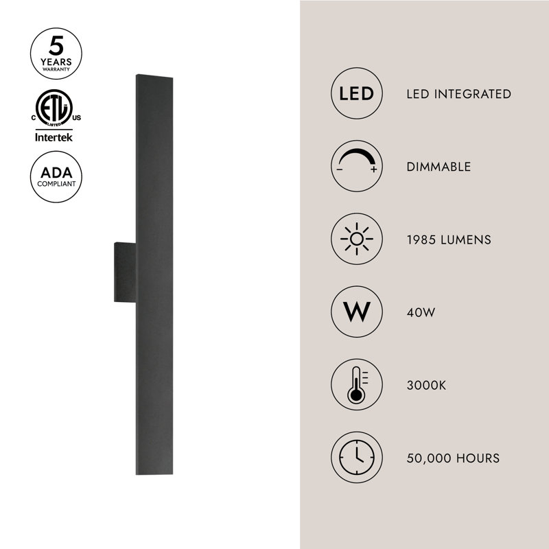 Vesta 1 - Light LED Wallchiere, Black, 36" H x 5.125" W x 2.375" D