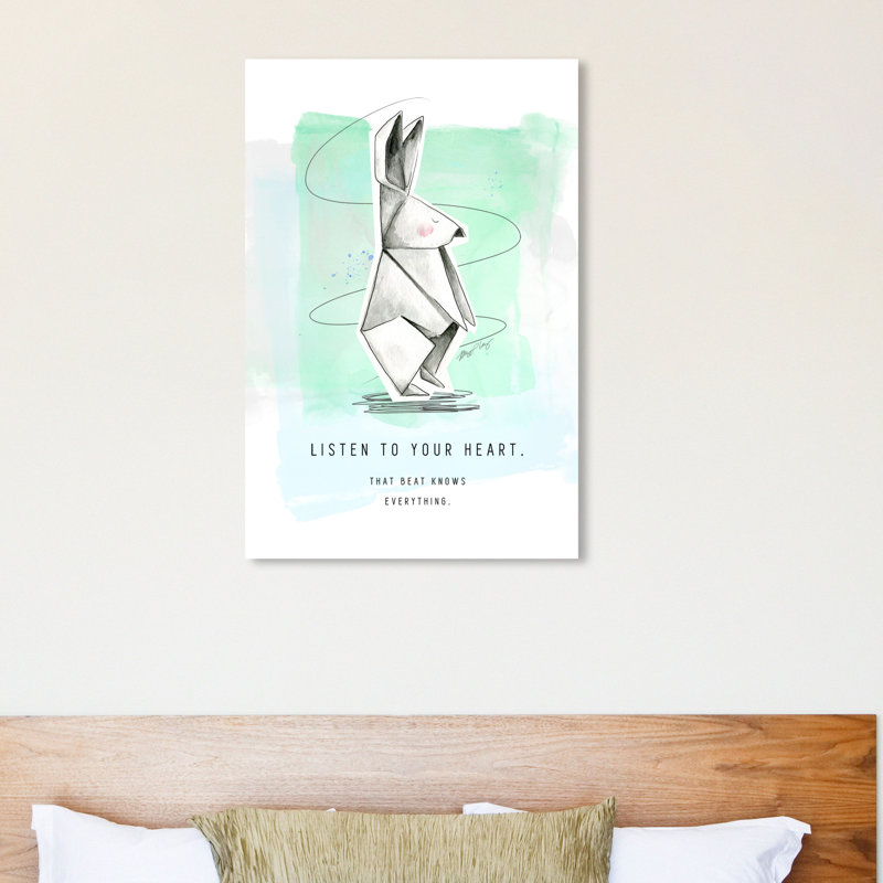 « origami lapin », reproduction d’impression sur toile en bleu/vert, H 36 po x l 24 po x P 1,5 po