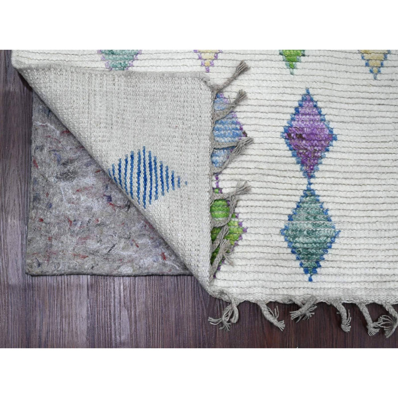 5'x8' White Hand Knotted Moroccan Weave Geometric Pattern Soft Wool Rug 06E7879E4FA443BF950987B967DC5336