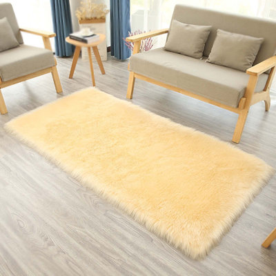 Tapis en fausse fourrure, tapis à poil long en fausse peau de mouton, tapis en peau de mouton style maison, tapis pour chambre à coucher, salon jaune
