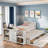 Multifunctional Marksbury With Desk And Storage Shelves, Built-in Trundle And 3 Drawers-906378989