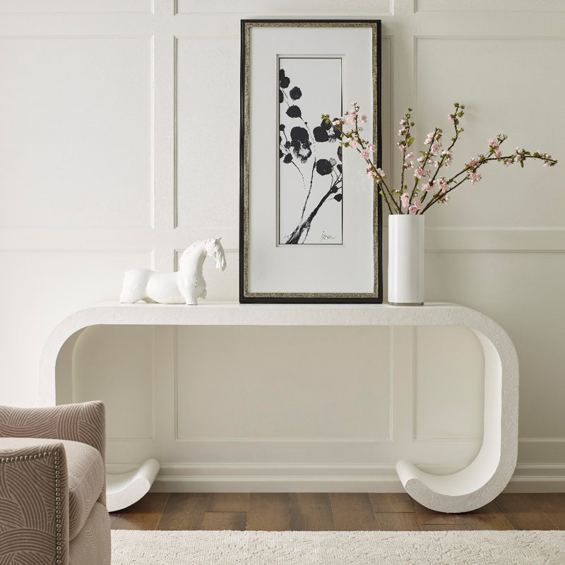 Gesso White Solid Wood Sculptural Console Table