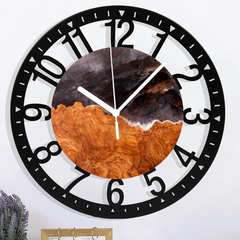 Horloge murale ronde en fer 10 po avec mouvement à quartz silencieux, chiffres arabes, impression UV, Ambre