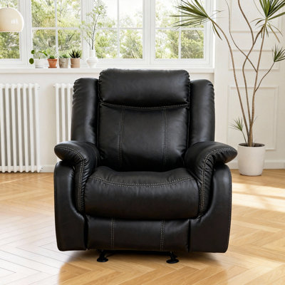 	 35" Faux Leather Recliner Chair – Manual 90°-160° Recline, Compact Design For Living Room, Office, Apartment