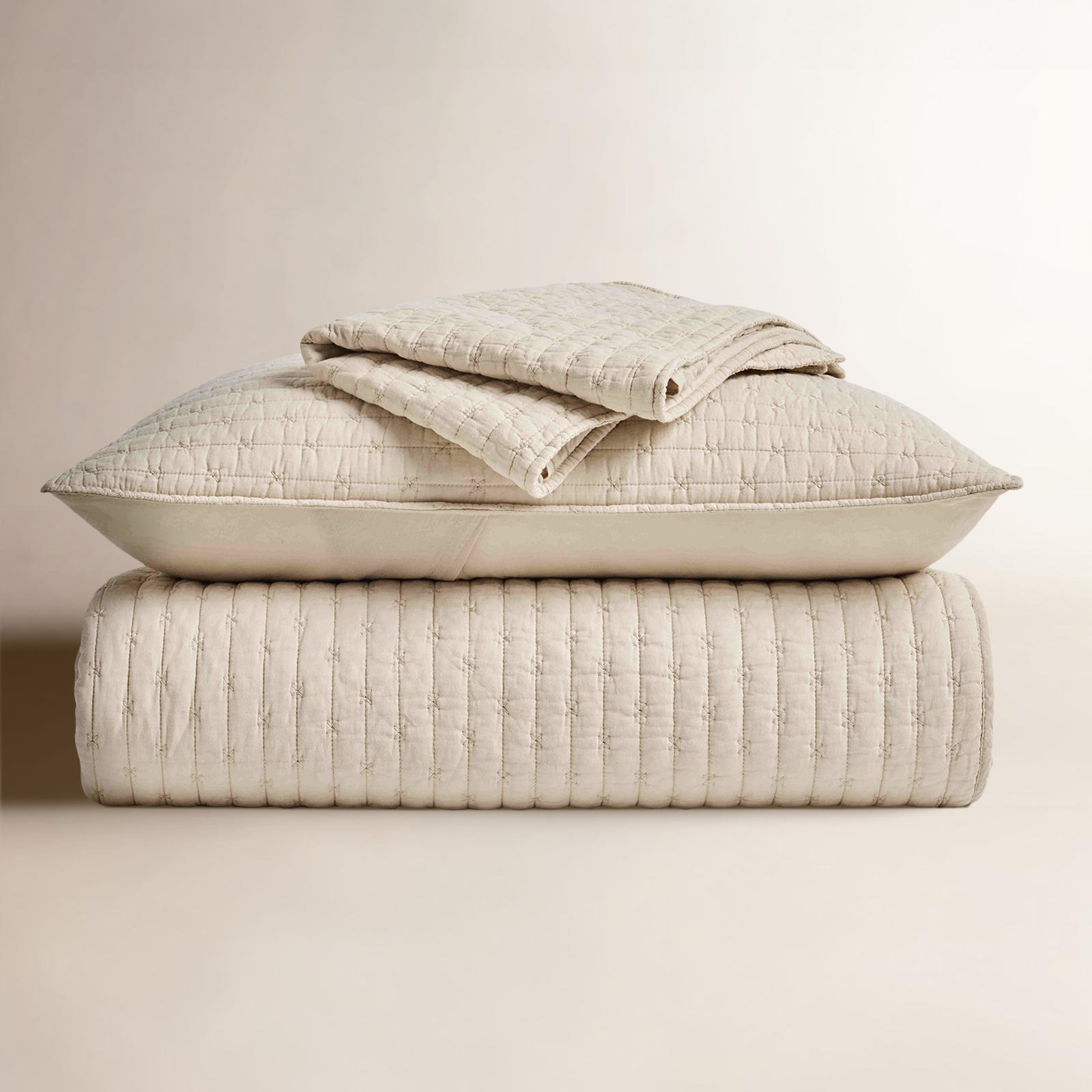Cotton Quilt Set, Flax Beige, King + 2 Shams