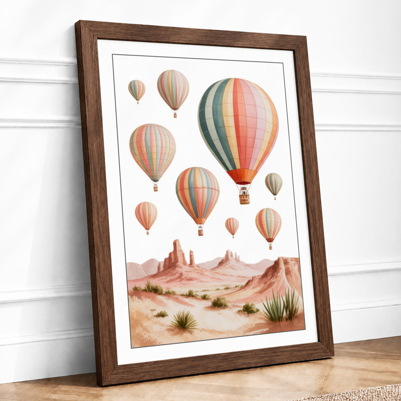 Balloons Above Desert Boho - Framed Print, A4 - 29.7 x 21.0 cm, Walnut
