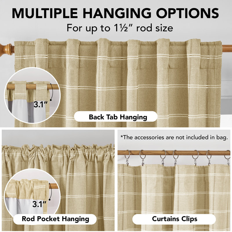 Total Blackout Plaid Pattern Double-Layer Thermal Insulated Window Curtains (Set of 2), Yellow, 52" W x 96" L