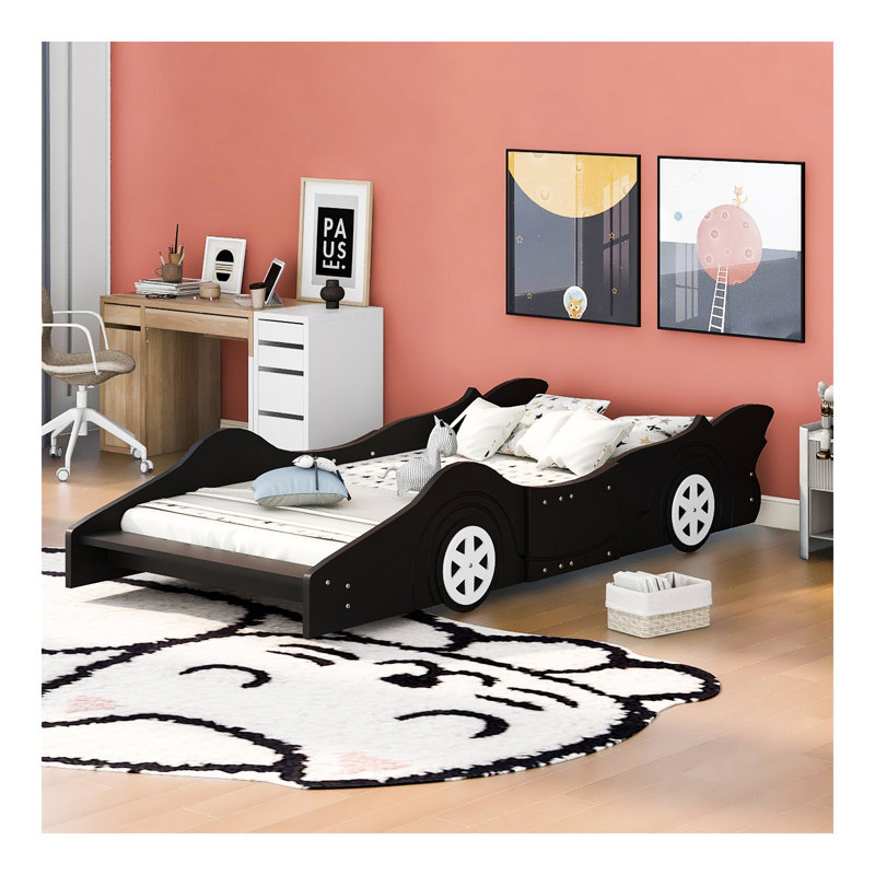Lit plateforme avec roulettes Race, Lit simple, Noir, noir, noir, noir