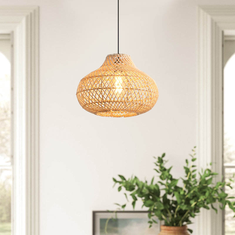 Luminaire suspendu rotatif 19 po à 1 lumière en rotin naturel tissé à la main à intensité variable Boho