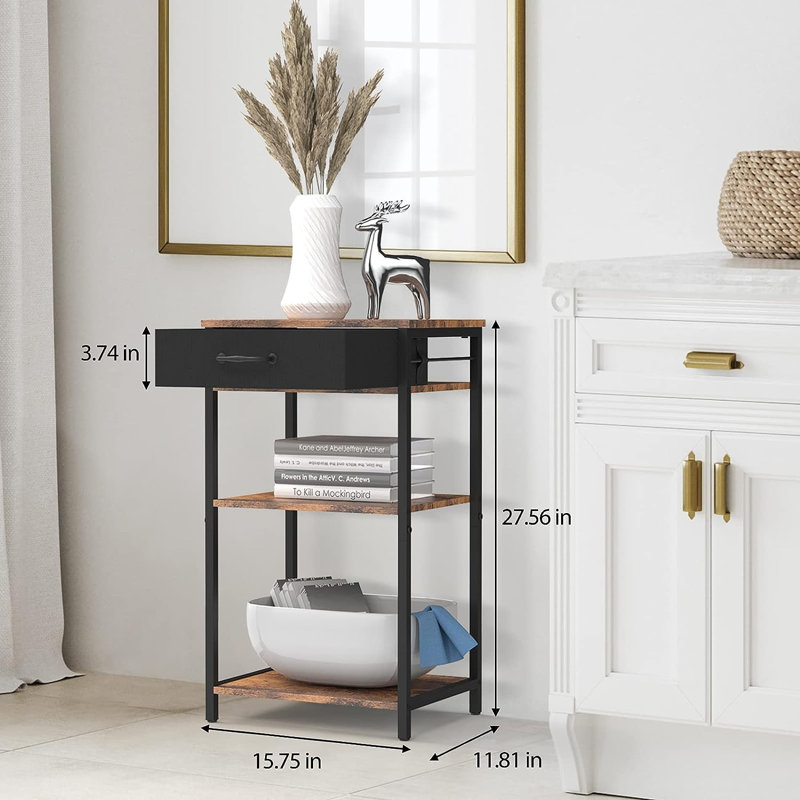 15.75'' W Metal Nightstand, Brown