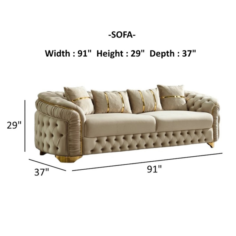 Canapé de luxe en velours capitonné Arizona, Beige