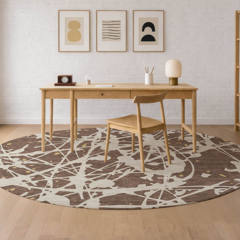 Machine Washable Indoor/Outdoor Chantille ACN2597 Abstract Rug, Chocolate, 8' Round