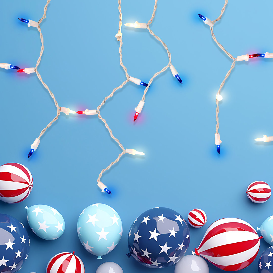 105 Red and Blue 4th of July Mini Icicle Lights - 6.5 ft White Wire Northlight Seasonal