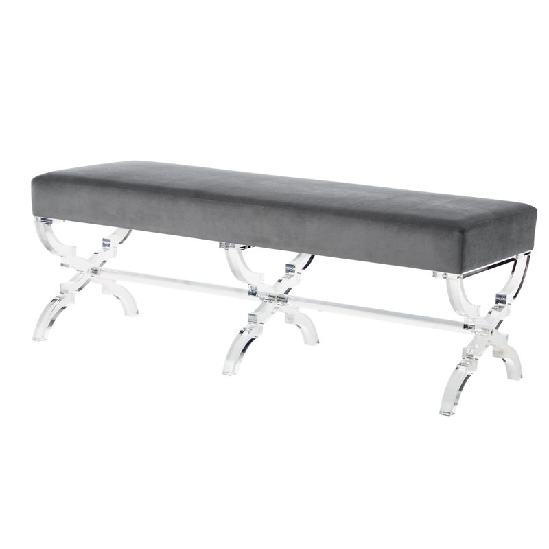 Giselle Velvet Acrylic X-Leg Bench, Gray