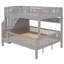 Lit superposé double au-dessus de grand lit double en bois massif avec escalier de rangement et bibliothèque à DEL intégrée-677177569