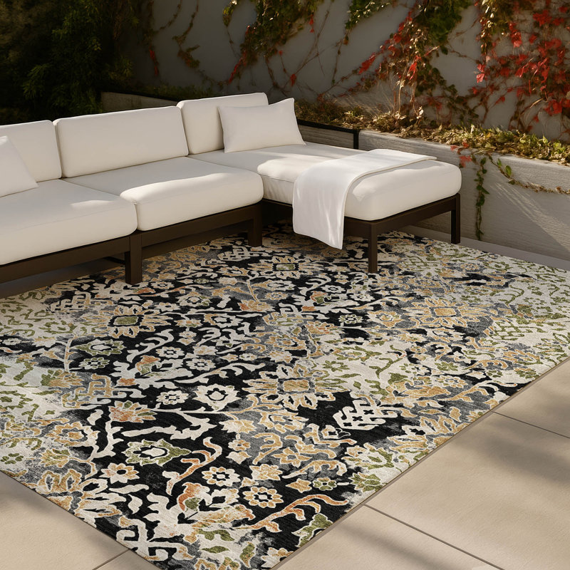Machine Washable Indoor/Outdoor Chantille ACN2584 Traditional Rug, 5' x 7'6", Black