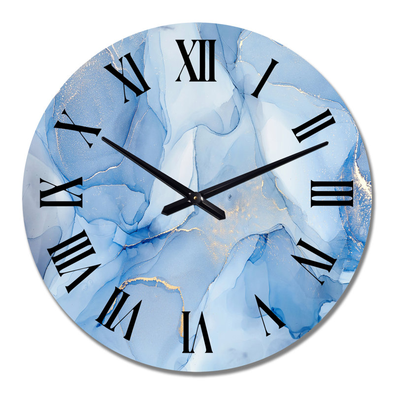 Liquid Ink Art In Shades Of Light Blue I - Modern Wall Clock, Large