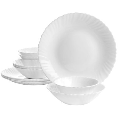 Gibson Ultra Radley 12 Piece Tempered Opal Glass Dinnerware Set In White