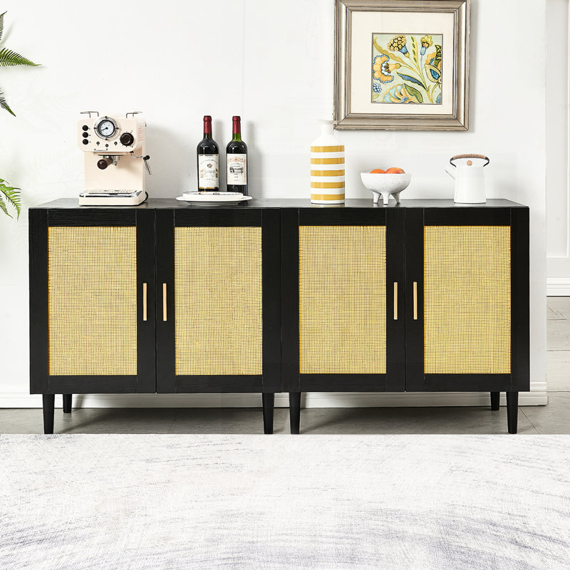 Armoire de salon tendance avec porte naturelle et tablette pratique