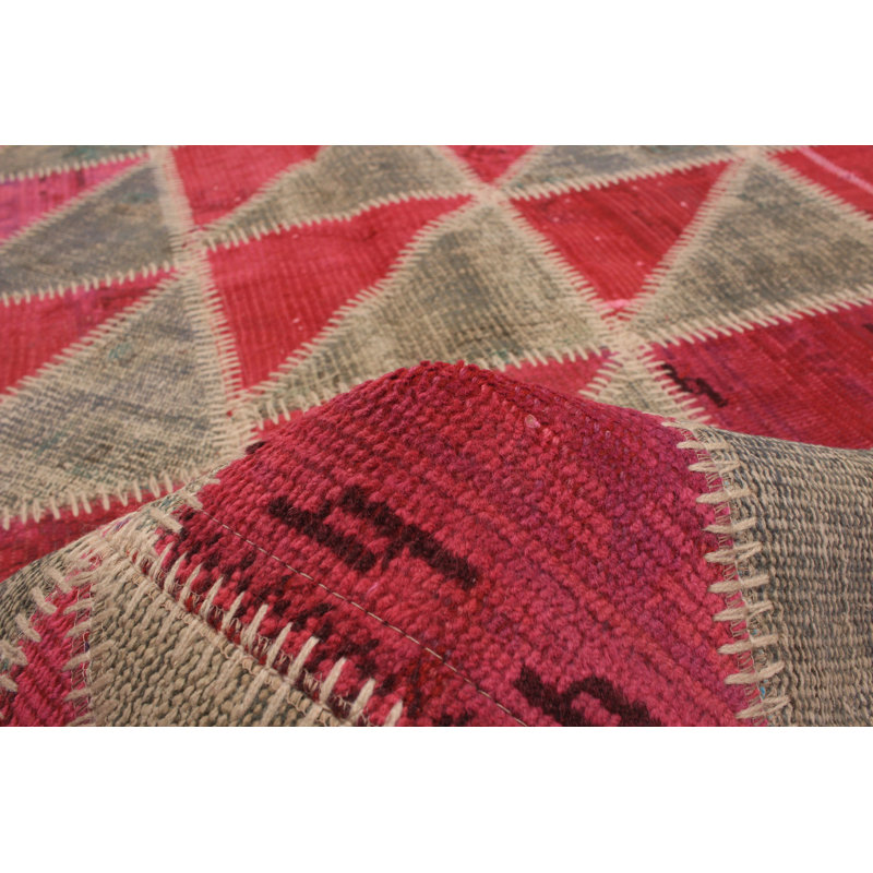 Tapis unique en laine noué à la main rose foncé / gris clair 4 pi 8 po x 6 pi 11 po années 2010 Arashdeep