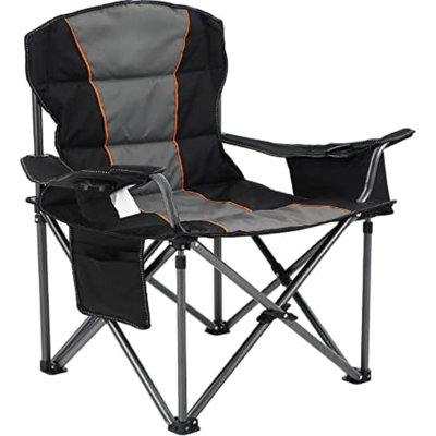 Chaises de camping surdimensionnées entièrement rembourrées avec support lombaire | Armoire en acier robuste de 500 lb, robuste, durable, sac isotherme, tissu Oxford 600D, porte-gobelet, sac de transport, poche, facile à installer