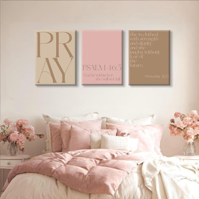 Pink Christian Wall Art Bible Verse Canvas Wall Decor Minimalist Scripture Poster Girls Room Pictures Inspirational Modern Religious Decor Prints Artwork For Bedroom Living Room 12X16x3 In Framed
