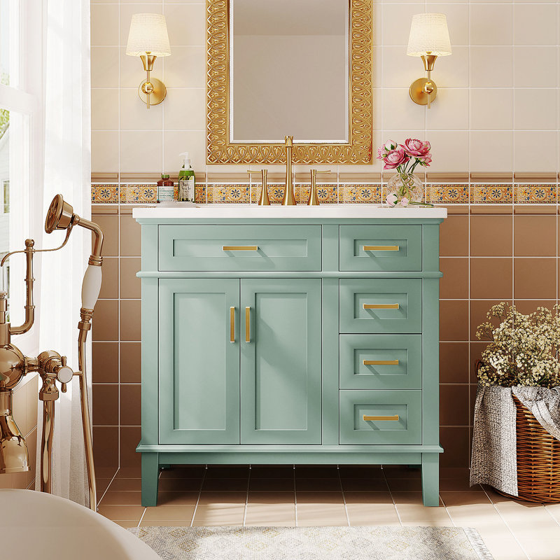 Bathroom Vanity with Resin Sink, Green, 36"