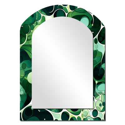 Green Popart Techno Tangles - Marble Arch Mirror, Green Asymmetrical Decorative Wall Mirror, Printed Metal Art