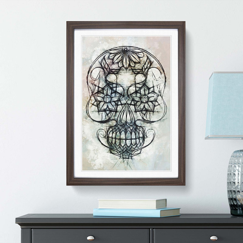 Sugar Skull in Abstract - Framed Print, 48cm H x 36cm W x 2cm D, Walnut Framed