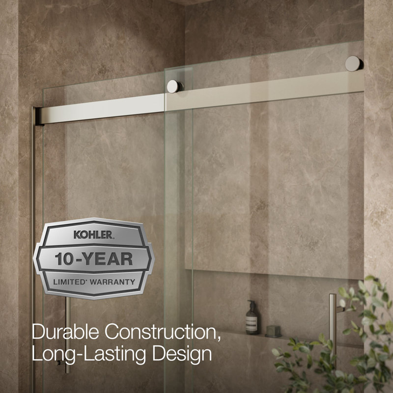 Levity Plus Frameless Sliding Shower Door, 77-9/16 In. H X 56-5/8 - 59-5/8 In. W, With 5/16 In.-Thick Crystal Clear Glass
