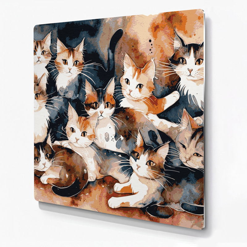 Art mural en métal «Cats Puspin» brun, H 32 po x l 32 po