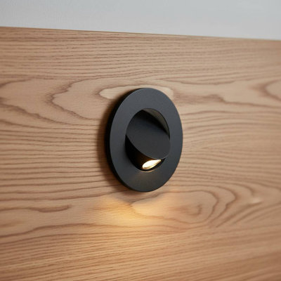 UltraBeam Black Bedroom Reading Light Wall or Headboard Recessed 3 Watt LED - Tilt Switch 