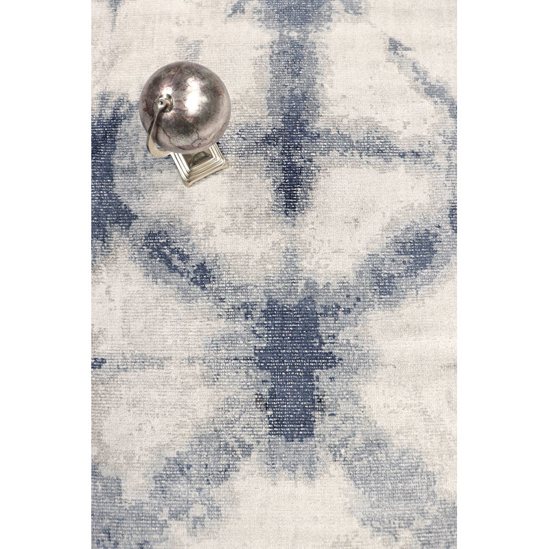 Tapis beige / bleu en coton tissé à la main Shibori, Rectangle 12 pi x 15 pi