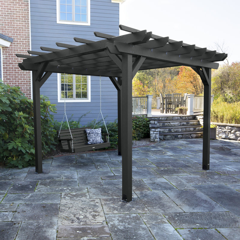 Highwood Bodhi Lawn & Garden Pergola with Highwood 5ft Weatherly Swing, Black, 11.5 ft. W x 10 ft. D