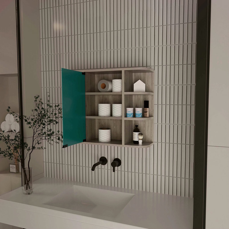 Pharmacie à 6 tablettes avec miroir, Gris