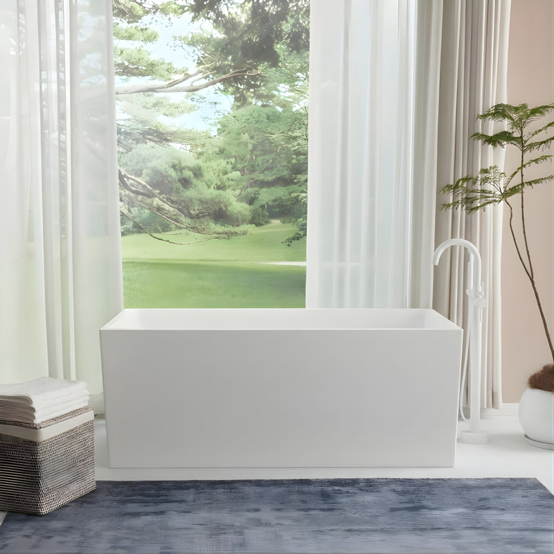 55" x 29" Freestanding Soaking Acrylic Bathtub, Pure White
