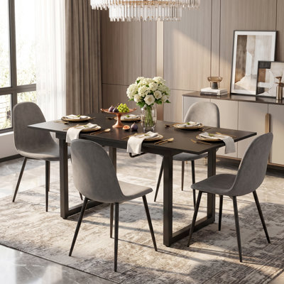 Modern 55.1"-70.9" Extendable 5-Piece Dining Set with Upholstered Chairs