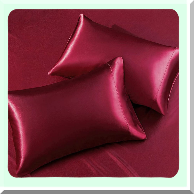 Luxury Silky Wine Red Queen Bed Sheet Set - Extra Soft Deep Pocket 4-Piece Set with Fitted Sheet, Flat Sheet, and 2 Pillow Cases.