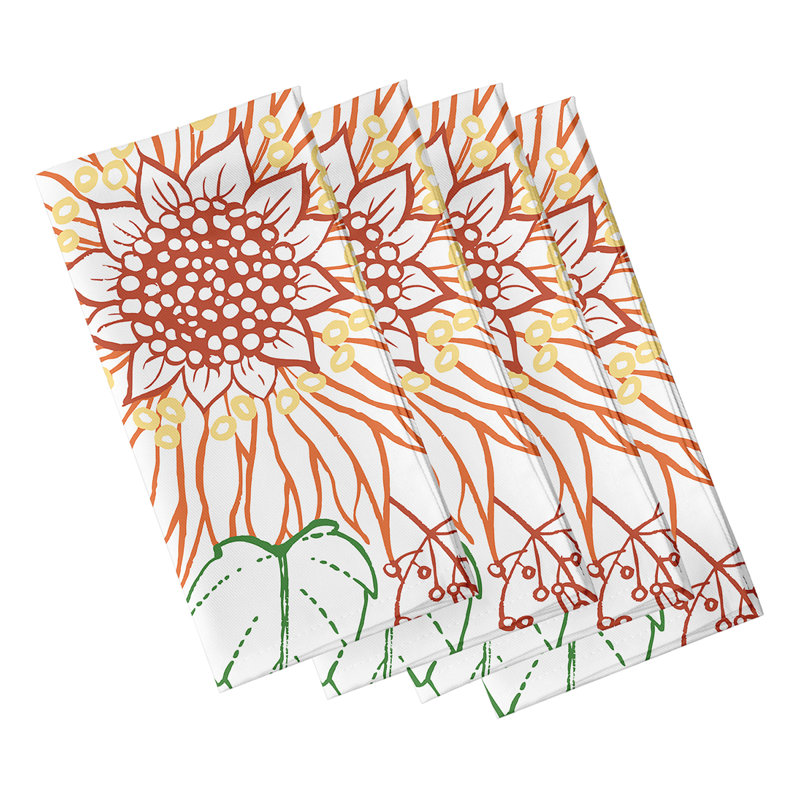 Chyrell Polyester Floral Square Napkin, Orange