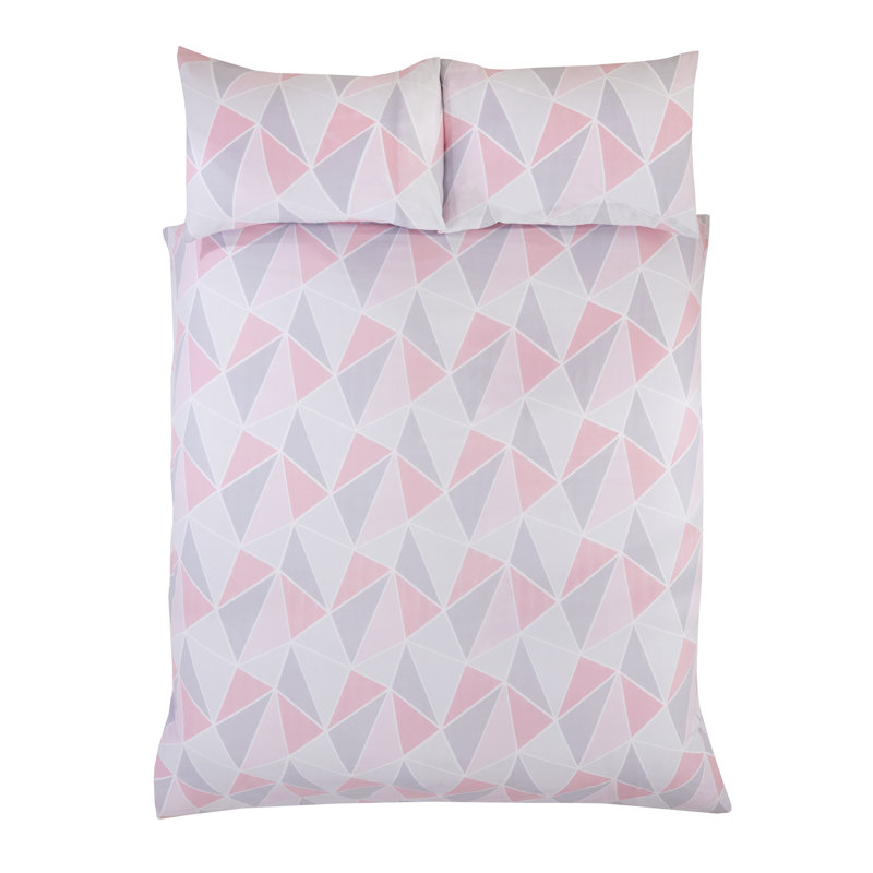 Hollye Polyester Geometric Shapes Duvet Cover Set with Pillowcases Included, Double Duvet Cover, Pink