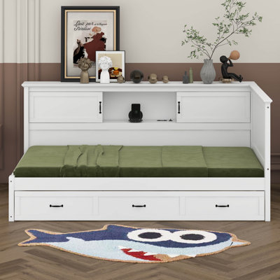 Corner Bed Wooden Captain Bed With Led Downlight And USB Port For Small Room by Red Barrel Studio