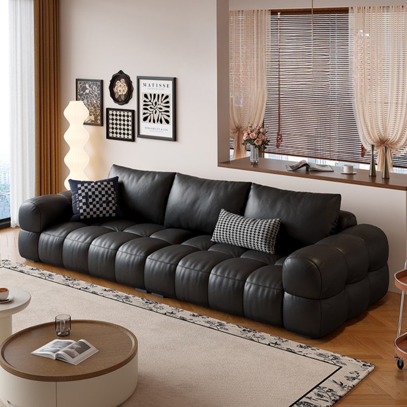 Puff Retro Straight-Line Sofa, Black